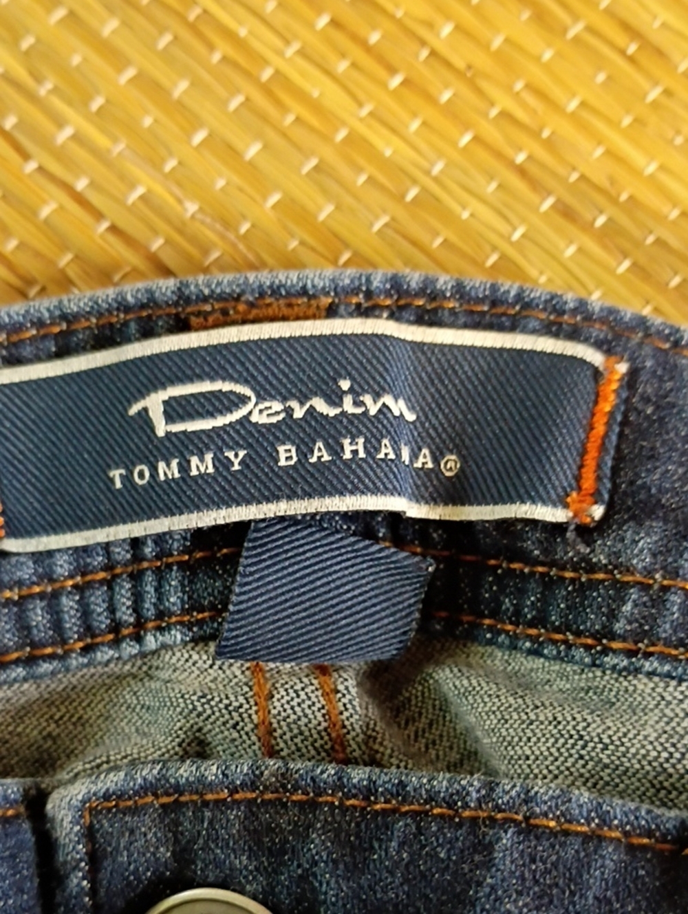 Tommy Bahama Boot Cut Navy Denim Jeans with Orange Stitching - Picture 2 of 9